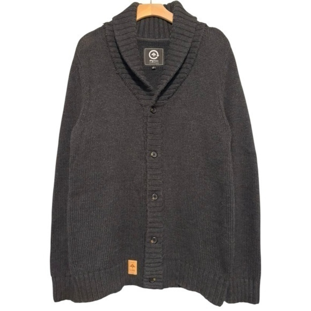 LRG Lifted Research Group Men’s L Gray Button Down Shawl Collar Sweater Cardigan